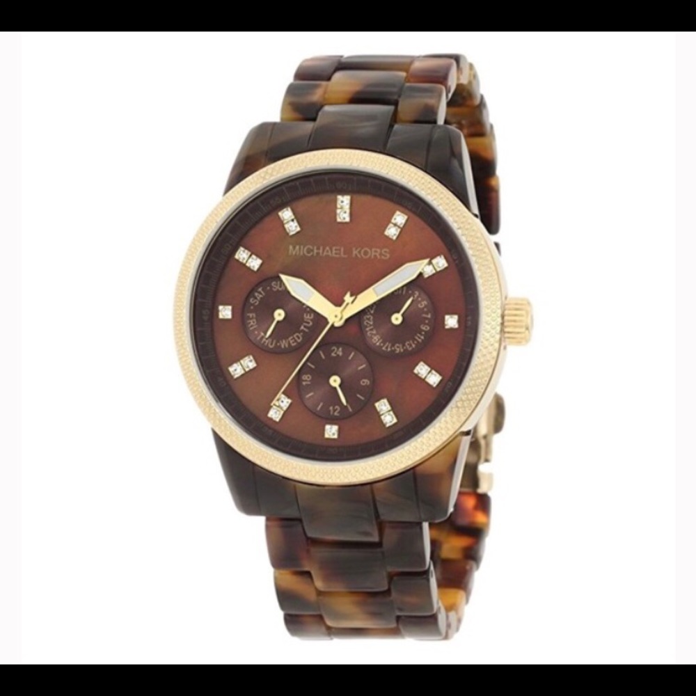 Michael Kors tortoise and gold watch with gems